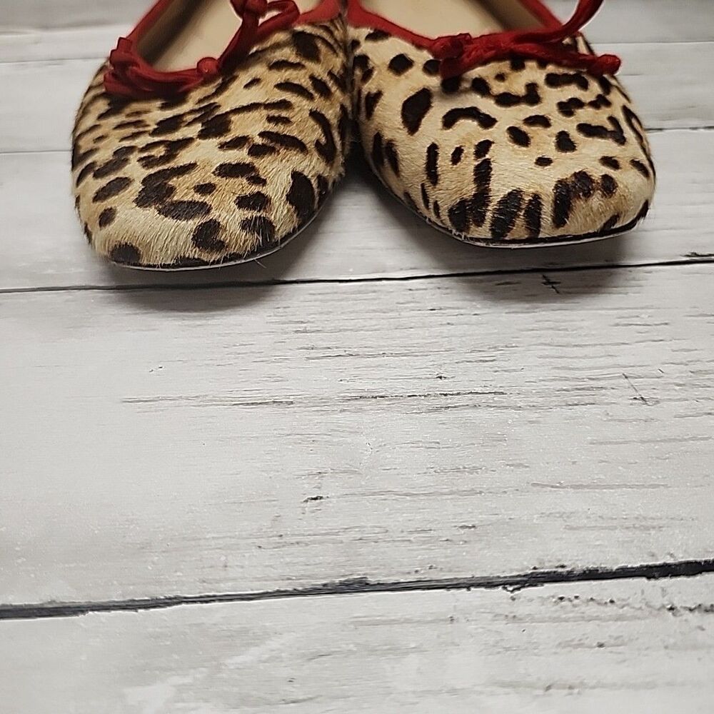 J. McLAUGHLIN Anastasia Leopard Calf Hair Ballet Flats Red Trim Sz 7.5 - Picture 6 of 12